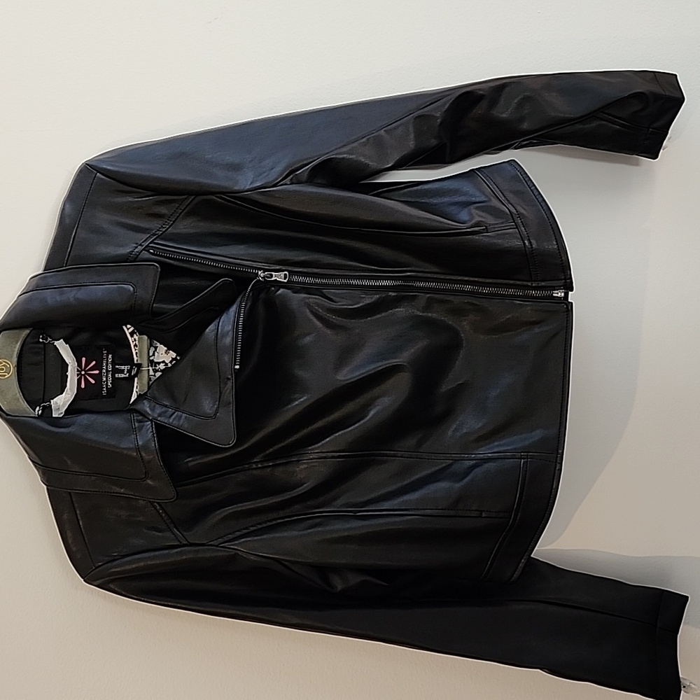 NEVER WORN IsaacMizrahiLive Special Edition Black Faux Leather Jacket.  Size 8.